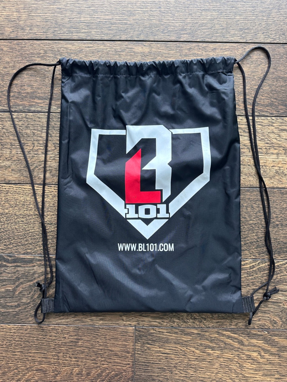 BL101 Black Drawstring Backpack with Red Logo - Kids NEW W/O TAGS